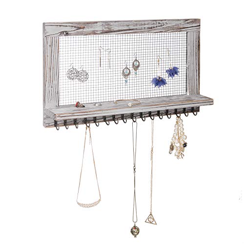 VERGOODR Rustic Wood Jewelry Organizer Wooden Wall Mounted Jewelry