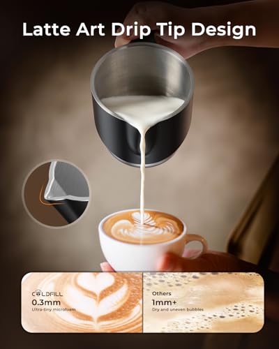 Milk Frother Electric - 8 in 1 Milk Steamer, 400 ml Automatic Hot and Cold Foam Maker for Lattes, Cappuccinos, Hot Chocolates and Oat Milk/Almond Milk, Auto Shut Off, Dishwasher Safe, Black