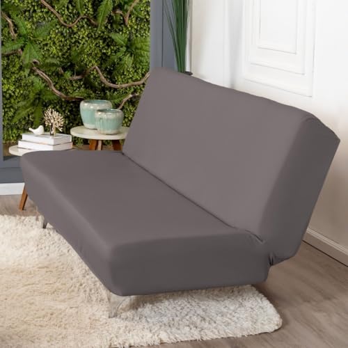Capa De Sofá 3 Lugares Sem Apoio De Braço Fundas De Futon Elástica Em Malha Gel 1,80m a 2,00m (Cinza)