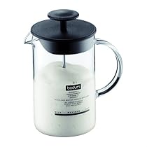 Bodum Latteo Glass Milk Frother with Handle and Black Lid, 8 Ounce