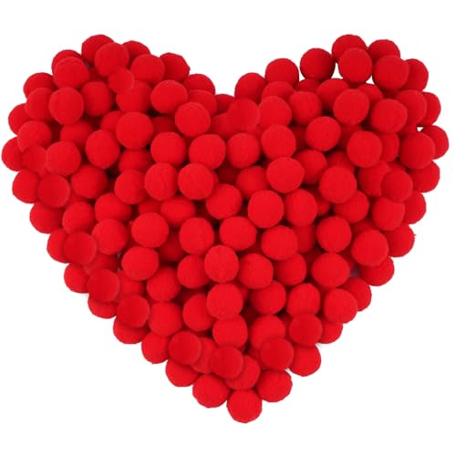 Caydo 200 Pieces Red Pom Poms 1 Inch Fluffy Craft Pompom Balls for Home Party Holiday Decor and Arts Crafts Projects Making