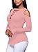FARYSAYS Womens Long Sleeve Causaul Strapy Pullover Ribbed Blouse Solid Tops Pink