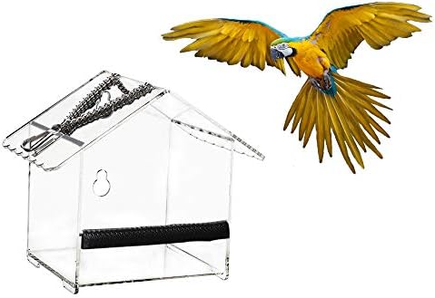 Goolsky Bird Feeder House Window Bird Feed Box Hanging Parrot Food
