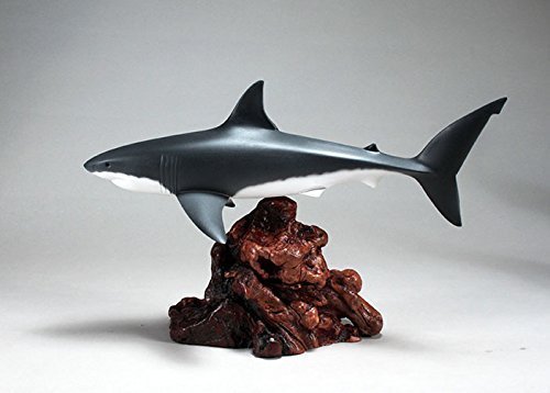 Great White Shark Sculpture by John Perry 15in Long Airbrushed on Burl Wood Decor