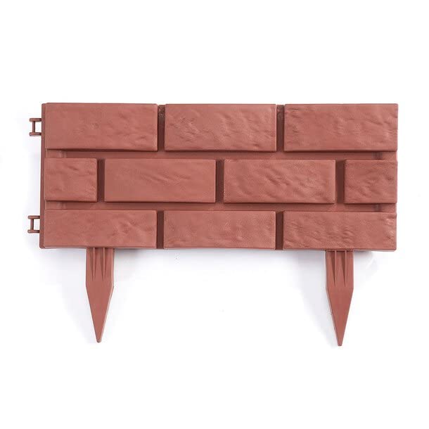 Easylife Brick Effect Garden Edgings, Pack of 4 Small Garden Fence and Garden Border Panels, Decorative Garden Edging for 172cm Border, L43cm x H17.5cm with 11.5cm Stakes