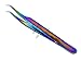 SET OF 2 Stainless Steel Multi Titanium Rainbow Color 3D Eyelash Extension Tweezers Pro Straight angled + Strong Curved Fine Point (A2Z)