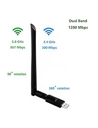 Adaptador inalámbrico USB de 1200 Mbps de memoria torial RTL8812 Chipset con antena de 5 dBi de doble correa AC1200 WiFi Dongle IEEE 802.11 a b g n ac para ordenador portátil de sobremesa USB 3.0 adaptador de red compatible con Windows 10 Mac Linux