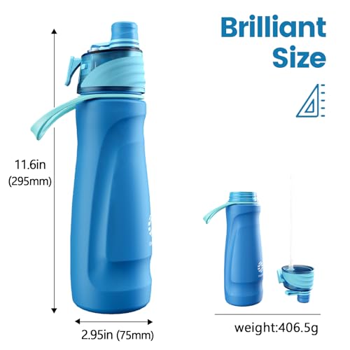 magcheer 750ml Insulated Metal Spray Water Bottle | Stainless Steel Water Bottle with Spray Mist | Leakproof Misting Drinking Bottle for Cycling Hiking Outdoor Sport Hydration Cooling(Blue)