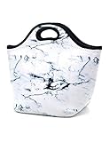 Neoprene Lunch Tote ,Insulated Waterproof Lunch Bags For Men, Women, Adults, Kids, Girls. Reusable, Washable, Water-proof Foldable, Light, Zipper (WHITE)