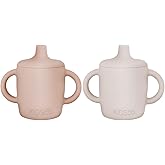KIDSco. Silicone Sippy Cups (2 Pack) – Soft Spout & Easy Grip Handles for Babies 6+ months, Plastic Free, Toxic Free Silicone, Leak-Resistant, Dishwasher Safe (Pink and Sandy Shore)