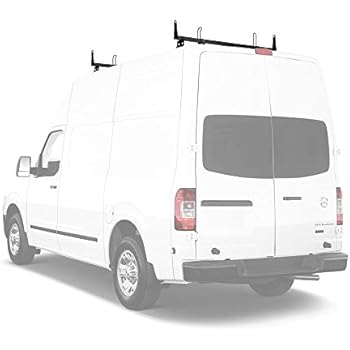 AA-Racks Model X202-NV Compatible NV 2012-On Heavy Gauge Steel 2 Bar Van Roof Rack System w/ Ladder Stopper Black