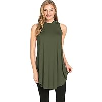 12 Ami Basic Solid Long Flowy Tank T-Shirt Tunic Olive Green L