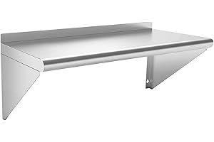 HOCCOT Commercial Stainless Steel Shelf 12 x 36”, Wall Mounted Food Service Storage Rack Shelves, Heavy Duty 270 lb Metal Shelf for Kitchen, Restaurant, Food Truck, Garage, Laundry Room