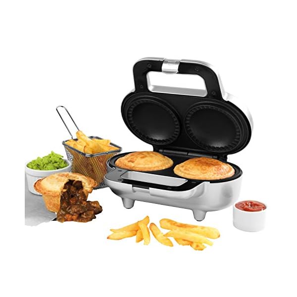 Giles-Posner-EK4082G-Non-Stick-Deep-Fill-Pie-Maker-900-W-Bake-Authentic-British-Pies-Easy-to-Clean-Lock-Latch-Design-Silver Giles & Posner EK4082G Double Deep-Fill Non-Stick Pie Maker, Electric XL Twin Pie Machine, Makes Pies 9cm in Diameter…