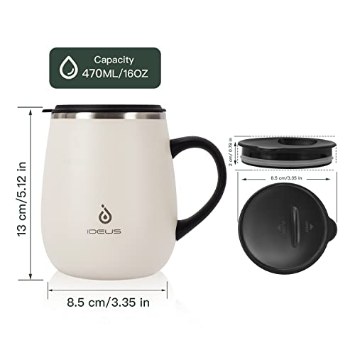 Ideus 16 oz Insulated Coffee Mug with Handle and Lid, Double Wall
