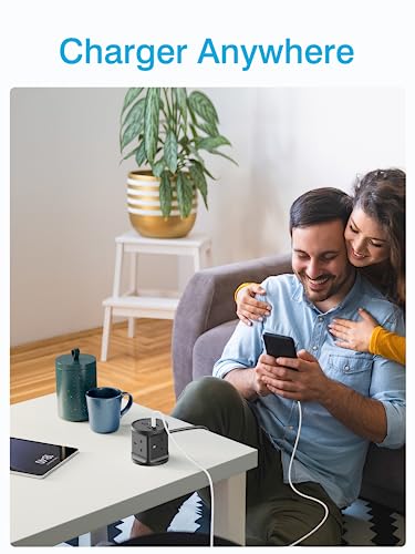 Cube Extension Lead with USB, UK 7-in-1 Power Strip with 3 USB Ports (5V/2.4A) Chiefox 4 Way Extension Cable Socket with Switch, 3M Multi Plug Extension Cords for Home Office Travel Dorm Room- Black