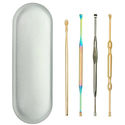 Spove Earwax Removal Curettes,Ear Hygiene Care Kits Ear Wax Remover Ear Pick Tool Sets, Stainless Steel,4pcs Ear Cleaning Tools in Metal Box