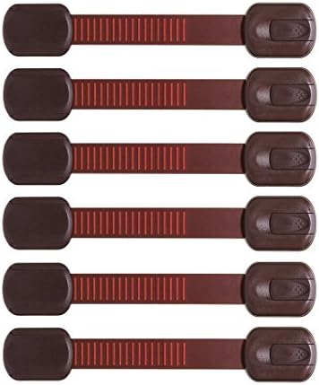 Child Safety Locks | Pairs with Dark Wood | Deluxe: Extra 3M Adhesive | Cocao Brown 6 Pack