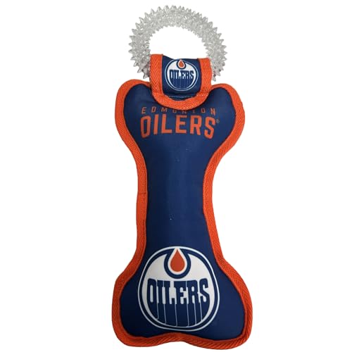 Pets First NHL Edmonton Oilers Bone Shaped Dental Dog TUG Toy with Squeaker. To…