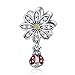 BAMOER Charm 925 Sterling Silver Dazzling Daisy Ladybug Charm Fit Bracelet with CZ DIY Accessories Jewelry