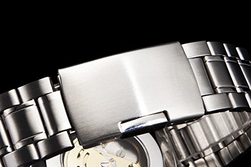 SEWOR Men\'s Mechanical Skeleton Business Steel Band Dress Diamonds Analog Watch (Sliver)