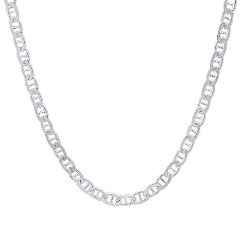 3.8mm 925 Sterling Silver Flat Mariner Link Italian Nickel Free Chain, 24" + Bonus Polishing Cloth