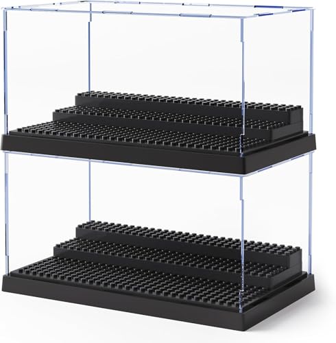JoalGfda Grande Caja Expositora de Minifiguras para Bloques de Figuras de Acción, Caja Expositora Acrílica Transparente a Prueba de Polvo con 3 Escalones Móviles (negro-2PACK)