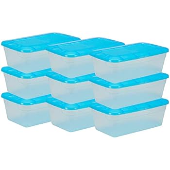 DecorRack Clear Plastic Storage Containers, Shoe Boxes, Stackable, Also Perfect for Toy Storage or as Cat and Dog Food Container, Blue Color (9 Pack)