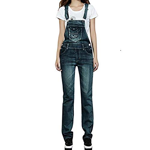 Rambling Fashion New Womens Denim Ripped Hole Bib Overall Jumpsuit Casual Jeans Pants (Dark Blue, L)