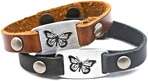 Dillon Rogers " Butterfly " - Leather bracelet with metal I.D. style charm - black