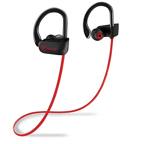 Bluetooth Headphones, FIRACORE Sports Wireless Headphones Bluetooth Earphones IPX7 Waterproof Earbuds with Mic, HD Stereo, Heavy Bass, Noise Cancelling Headsets for Running Workout Gym (Red) (red)