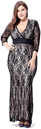 Herina Plus Size Elegant Sexy Evening Maxi Long Dress Lace V-neck Vintage Mermaid Party Dress. (5XL)