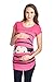 LaClef Stripe Peeking Cute Baby Maternity Funny Print Tee Pregnant Shirt (Large, Fuchsia)