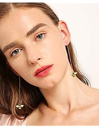 SLUYNZ 925 Sterling Silver Bumble Bee Dangle Earrings for Women Teen Girls Threader Earrings Chain