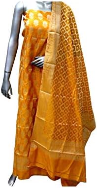 Kriti Couture Women's Banarsi Cotton Silk Suit Including Shirt and Dupatta (KC_MS_P4_01,Yellow,Free Size)