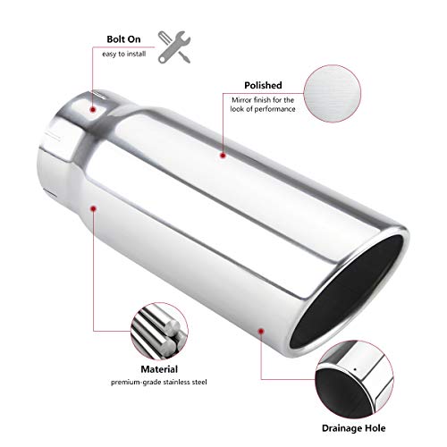 5 Inch Inlet Exhaust Tip 6 Inch Outlet 15 Inch Long Tailpipe Universal For Trucks Car Stainless Steel Bolt-On - Thumbnail 3