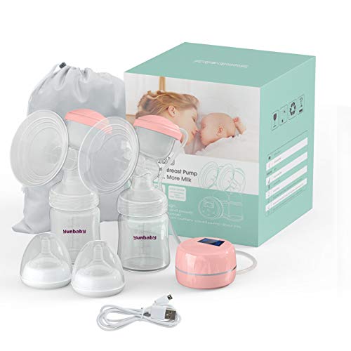 Double Breast Pump Electric, Comfort Electric Breast Pump with Massage Mode, Rechargeable Battery Breast Pumps BPA Free (Light Pink) …