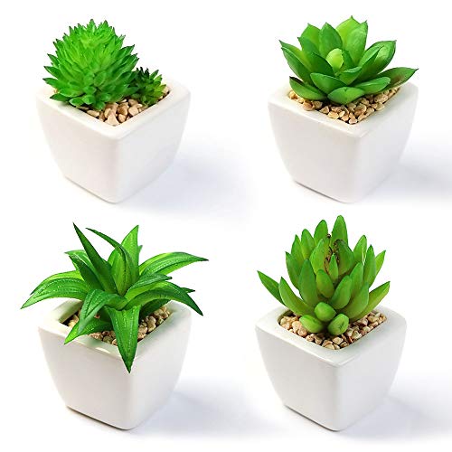 ZALALOVA Artificial Potted Plants, 4Packs Potted Artificial Plants Faux Succulent Decorative Artificial Succulent Plants Mini Artificial Succulents Picks for Home Office Tabletop Decoration