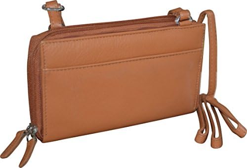 Paul &amp; Taylor Women's Leather Double Zipper Clutch Wallet &amp; Crossbody Bag (Tan)