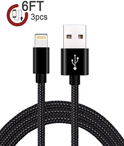 iPhone Cable,Zeuste 3Pack 6FT Nylon Braided Cord Lightning Cable Lightning to USB Charging Charger for iPhone 7/7 Plus/6S/6S Plus,SE/5S/5,iPad,iPod Nano 7 - Black