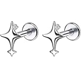 Niaspi Silver Star Stud Earrings for Women 16G CZ Paved Star Flat Back Earrings Studs Small Conch Helix Cartilage Piercing Jewelry Dainty Ear Jewelry