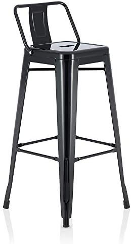 Set of 4 Isaac 66cm Tolix Fixed Counter Height Breakfast Bar Stool Industrial Design Gloss Painted Metal Seat Backrest and Footrest Ideal Cafe, Restaurant and Home Kitchen.