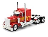 Peterbilt 389/Kenworth W900 Semi Truck Die Cast Toy - 1:32 Scale (Red with Yellow Flames)
