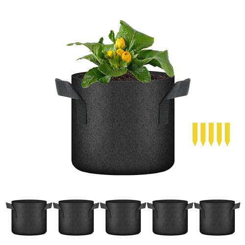 HealSmart Plant Grow Bags 2 Gallon, Tomoato Planter Pots 5-Pack with Handles, A…