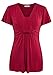 Ninedaily Women Tunics V-neck Ruffles Short Sleeve Draped Shoulder Blouse Top Wine Red XL