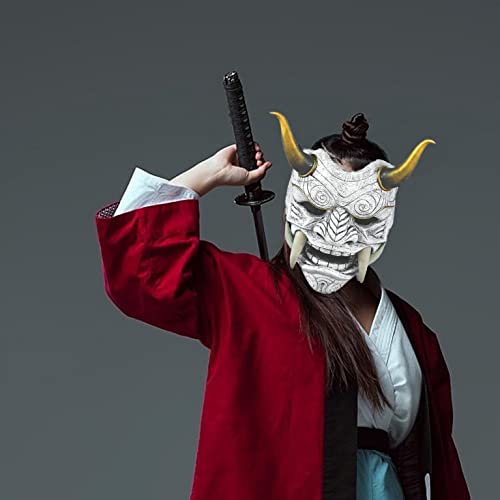 Halloween Samurai Mask, Scary Japanese Samurai Oni Mask, Ghostface Mask