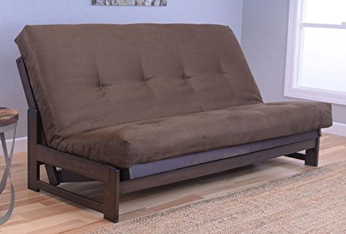 Colorado Reclaim Mocha Frame and Mattress Set w/ Choice of Fabrics, 7 Inch Innerspring Futon Sofa Bed Full Size Aspen Style (Frame w/ Suede Chocolate)