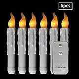 Youngerbaby Set of 6 Amber Yellow Flameless Remote Taper Candles Bright Flickering Bulb Home Decorations Battery Operated LED Candle for Christmas,Wedding,Halloween,Thanksgiving - 6.69