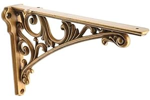 CABDM Decorative Shelf Bracket 6 inch, Antique Brass Shelf Brackets for Shelving, Heavy Duty Vintage, DIY Projects, Hardware Included, 2 Pack, 5.9x4.17x1.73 inch,Baroque Style
