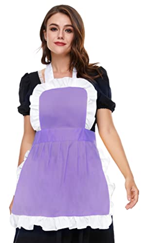 LilMents Women's Ruffle Outline Retro Apron Kitchen Cake Baking Cooking Cleaning Maid Costume (Purple) — image 1